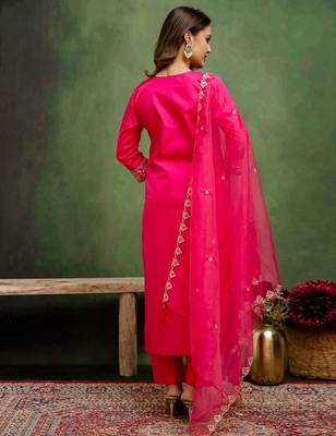 Pink color silk blend embroidery graceful kurta set for girls 2