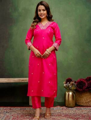 Pink color silk blend embroidery graceful kurta set for girls 4