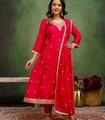 Pink color silk blend fabric designer embroidery work graceful designer kurta set for girls