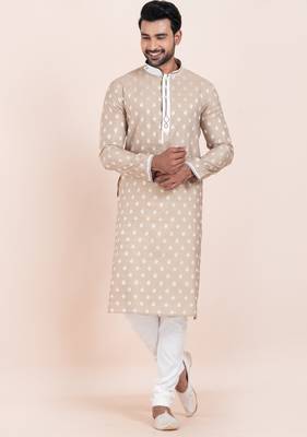 Brown cotton jacquard  premium designer festive wear kurta pyjama set 4