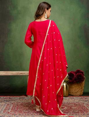 Pink color silk blend embroidery graceful kurta set for girls 2