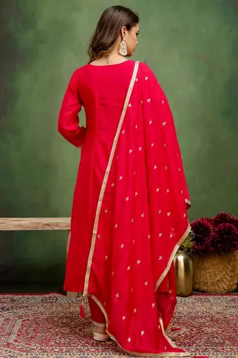 Pink color silk blend embroidery graceful kurta set for girls