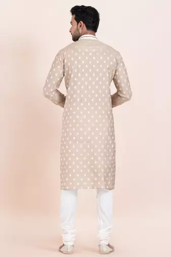 Brown cotton jacquard  premium designer festive wear kurta pyjama set
