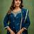 Teal color silk blend fabric designer embroidery work graceful designer kurta set for girls