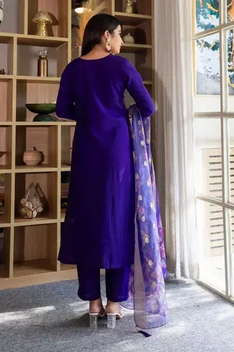 Purple color silk blend embroidery graceful kurta set for girls