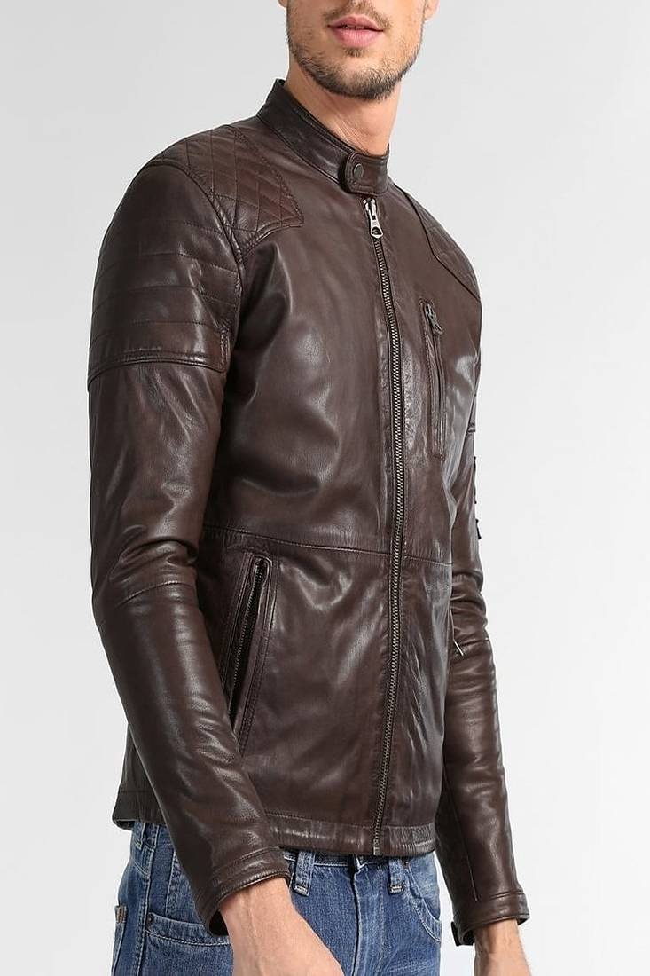 Men's genuine lambskin leather jacket leather motorcycle biker racer style jacket-cl-m100