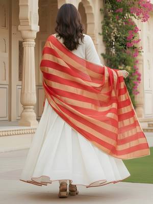 Off white color rich looks silk embroidered readymade partywear suit for girl 2