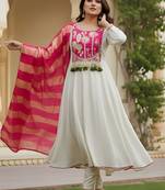 Off white color rich girlie looks silk   fabric embroidered readymade partywear suit for girl