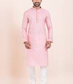 Pink cotton jacquard  premium designer festive wear kurta pyjama set