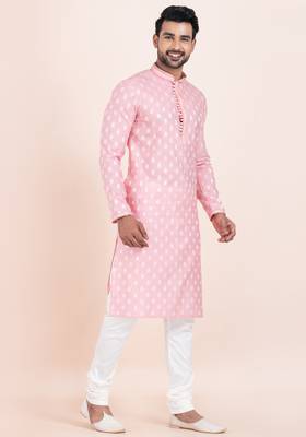 Pink cotton jacquard  premium designer festive wear kurta pyjama set 2