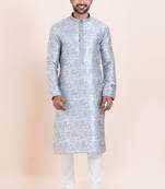 Blue jacquard silk premium designer festive wear kurta pyjama set