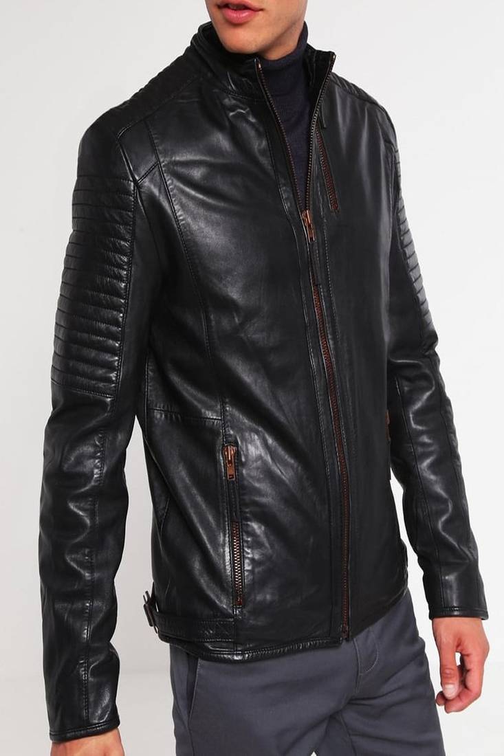 Men's genuine lambskin leather jacket leather motorcycle biker racer style jacket-cl-m106