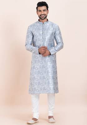 Blue jacquard silk premium designer festive wear kurta pyjama set 4