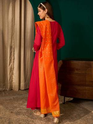 Red color rich looks silk slub embroidered readymade partywear suit for girl 2