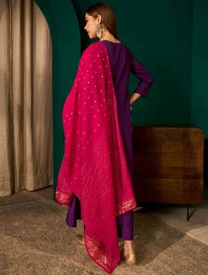 Violet color rich looks silk slub embroidered readymade partywear suit for girl 2