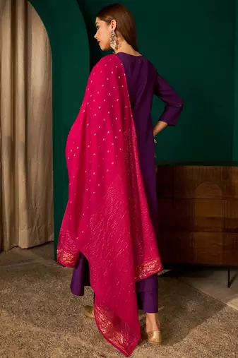 Violet color rich looks silk slub embroidered readymade partywear suit for girl