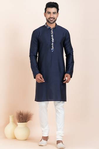 Navy blue viscose ps premium designer festive wear kurta pyjama set
