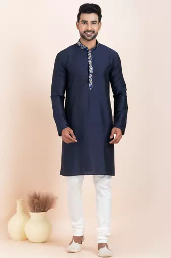Navy blue viscose ps premium designer festive wear kurta pyjama set