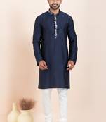 Navy blue viscose ps premium designer festive wear kurta pyjama set