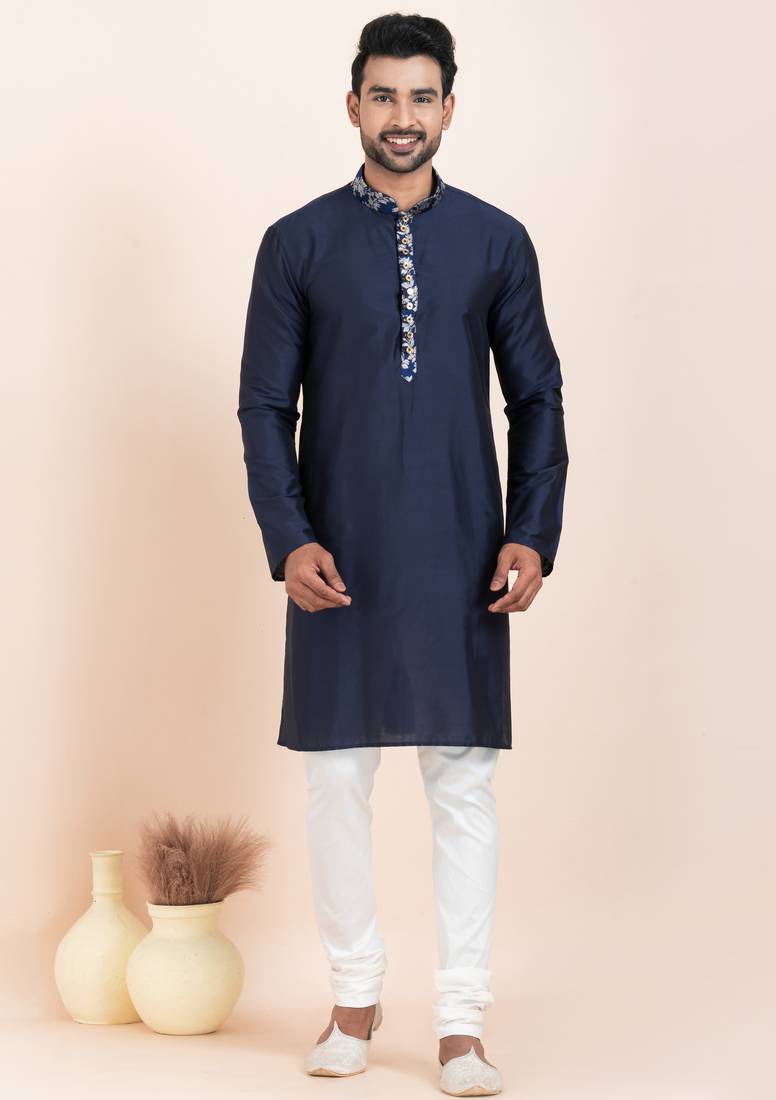 Navy blue viscose ps premium designer festive wear kurta pyjama set
