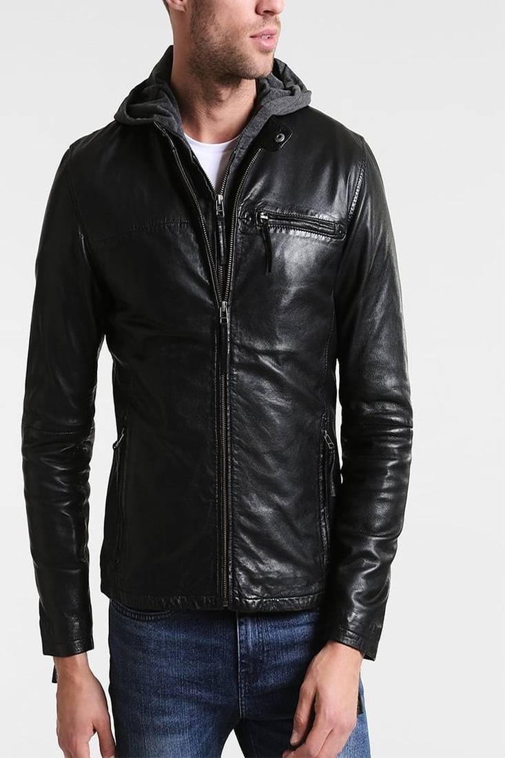 Men's genuine lambskin leather jacket leather motorcycle biker racer style jacket-cl-m112