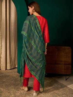 Red color rich looks silk slub embroidered readymade partywear suit for girl 2