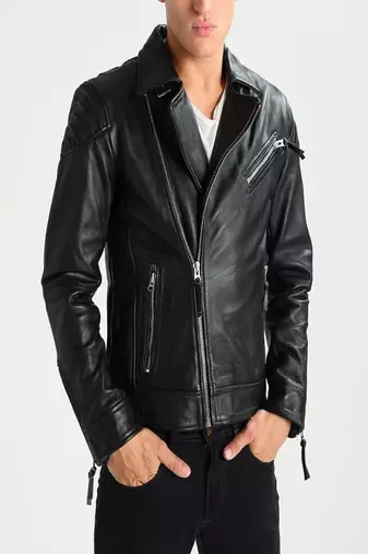 men's genuine lambskin leather biker jacket classic moto zip style exclusive distinctive