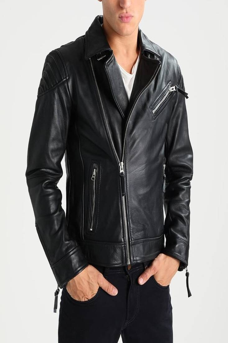 Men's genuine lambskin leather jacket leather motorcycle biker racer style jacket-cl-m113