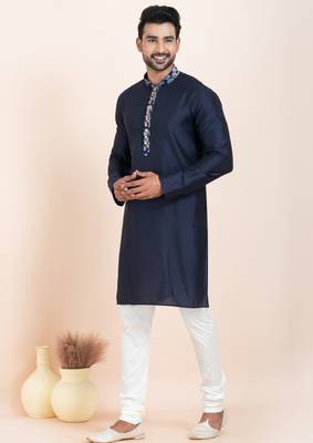 Navy blue viscose ps premium designer festive wear kurta pyjama set 2