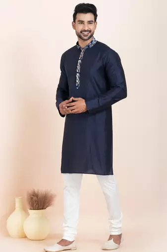 Navy blue viscose ps premium designer festive wear kurta pyjama set