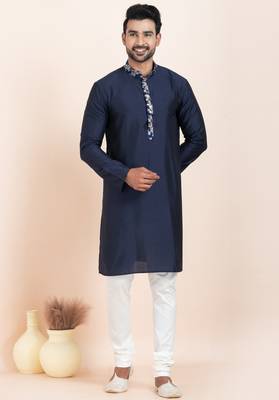 Navy blue viscose ps premium designer festive wear kurta pyjama set 3