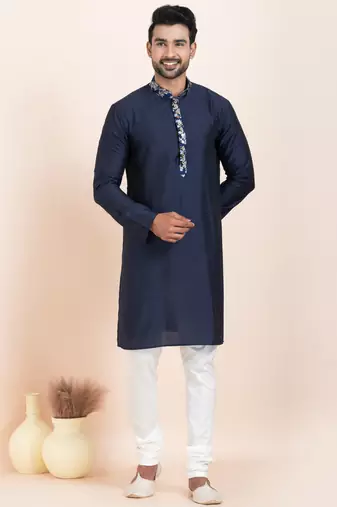 Navy blue viscose ps premium designer festive wear kurta pyjama set