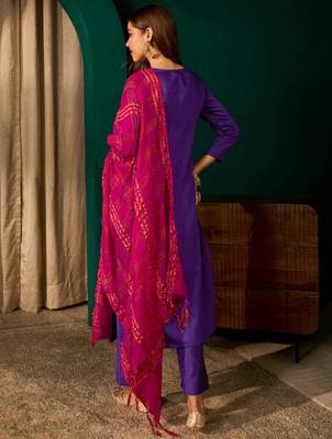 Violet color rich looks silk slub embroidered readymade partywear suit for girl 2