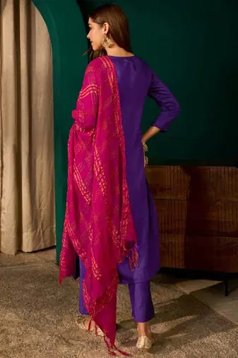 Violet color rich looks silk slub embroidered readymade partywear suit for girl