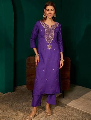Violet color rich looks silk slub embroidered readymade partywear suit for girl 4