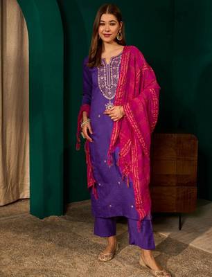 Violet color rich looks silk slub embroidered readymade partywear suit for girl 5