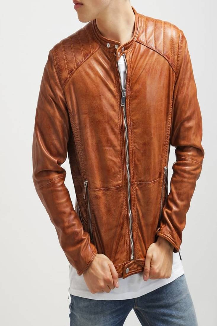 Men's genuine lambskin leather jacket leather motorcycle biker racer style jacket-cl-m116
