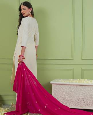 Off white color rich looks silk embroidered readymade partywear suit for girl 2