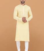 Yellow rayon with sequenc embroidery premium designer festive wear kurta pyjama set