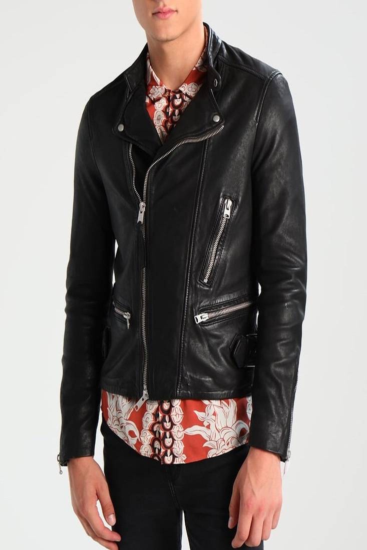Men's genuine lambskin leather jacket leather motorcycle biker racer style jacket-cl-m118