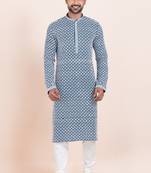 Blue/white rayon with sequenc embroidery premium designer festive wear kurta pyjama set