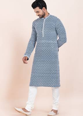 Blue/white rayon with sequenc embroidery premium designer festive wear kurta pyjama set 3