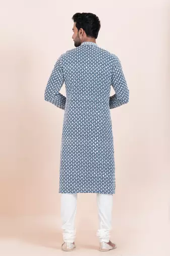 Blue/white rayon with sequenc embroidery premium designer festive wear kurta pyjama set