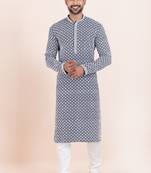 Navy blue/white rayon with sequenc embroidery premium designer festive wear kurta pyjama set