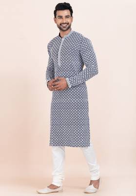 Navy blue/white rayon with sequenc embroidery premium designer festive wear kurta pyjama set 3