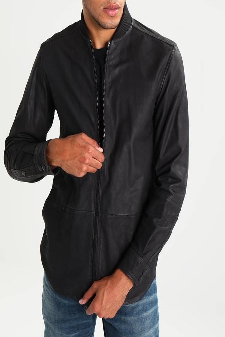 Men's black genuine lambskin leather jacket modern fashion outfit leather jacket-l125