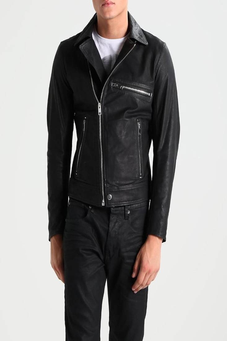 Men's black genuine lambskin leather jacket modern fashion outfit leather jacket-l126