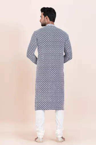 Navy blue/white rayon with sequenc embroidery premium designer festive wear kurta pyjama set
