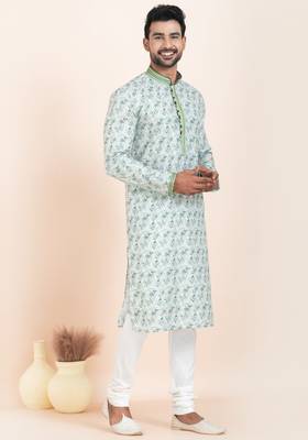 Light Green coton with croset work premium designer festive wear kurta pyjama set 2