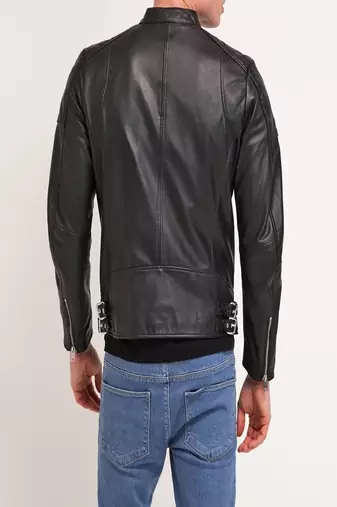 men's black lambskin leather jacket classic zip up style premium top grade